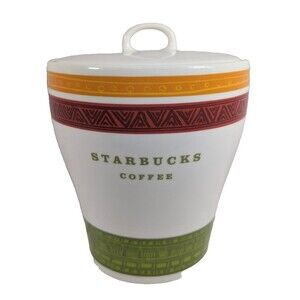 Vintage 2005 Starbucks Coffee Ceramic Canister Jar Lid Gasket Red Green 7"